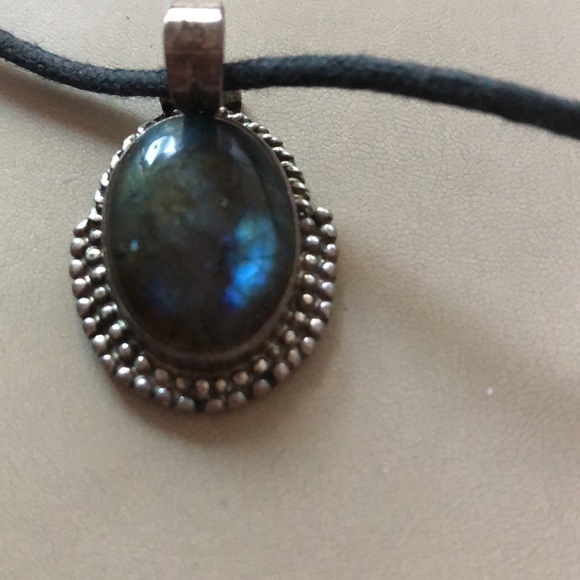 Labradorite set in sterling silver charm on braided cord necklace - Picture 8 of 12